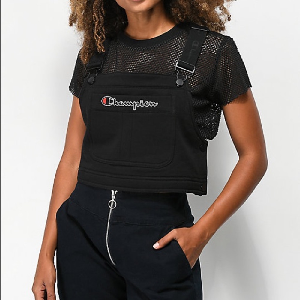 Champion super fleece black crop overall bin top